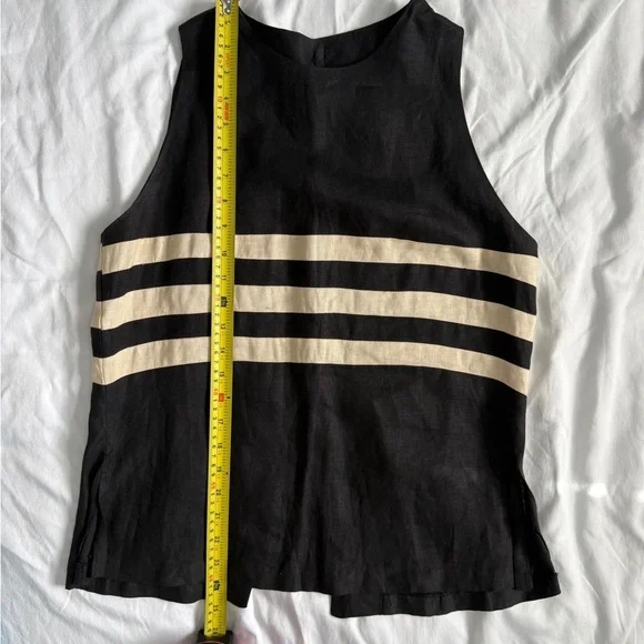 Joe 100% Linen Button Up Back Striped Black Top Large Neutral Luxury Summer - Picture 6 of 13